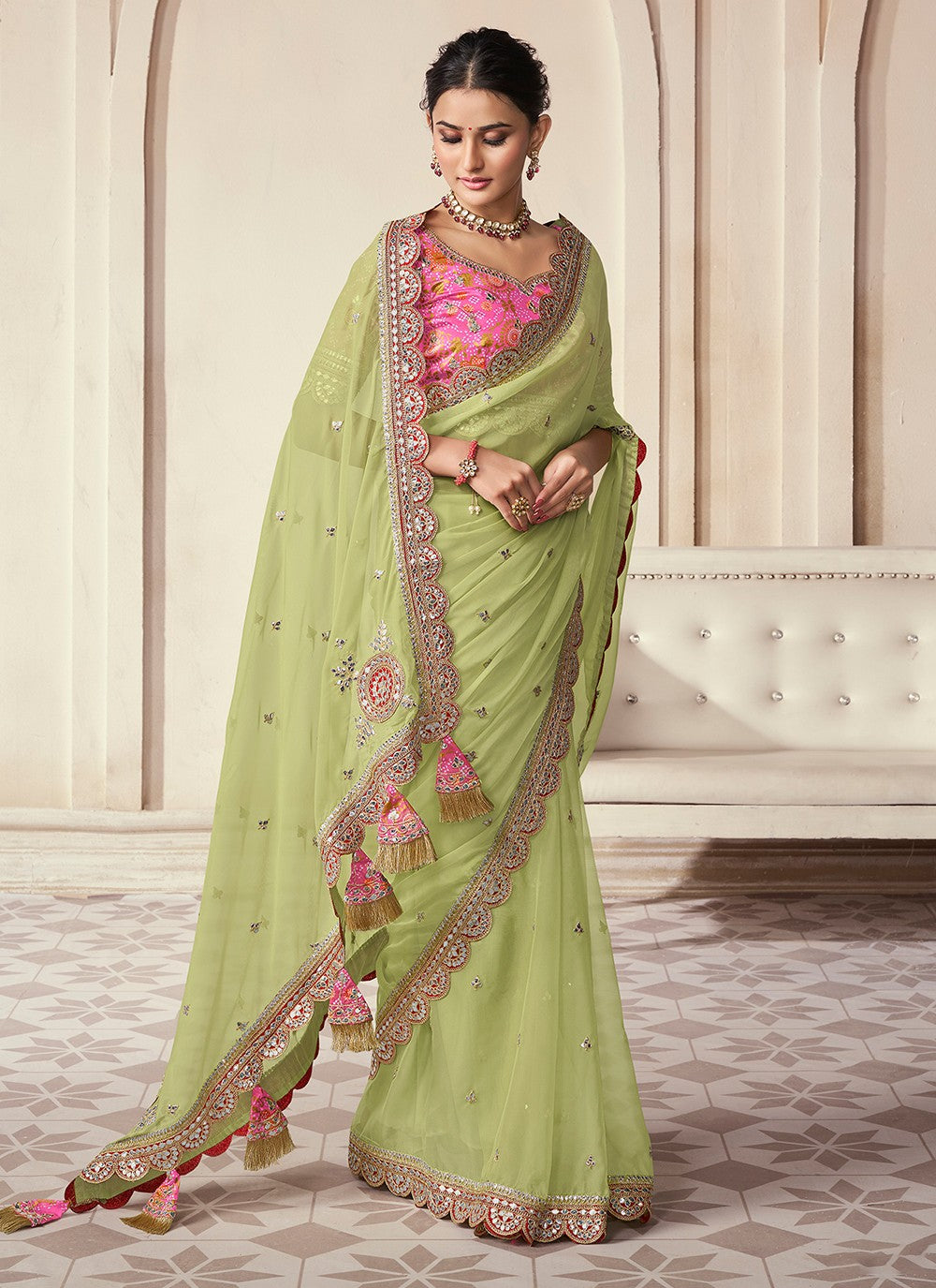Trendy Sequins Organza Saree - S5261
