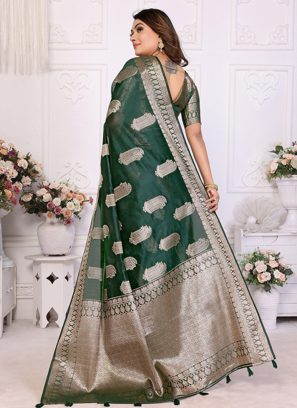 Classic Saree Woven Green Organza Saree S13628