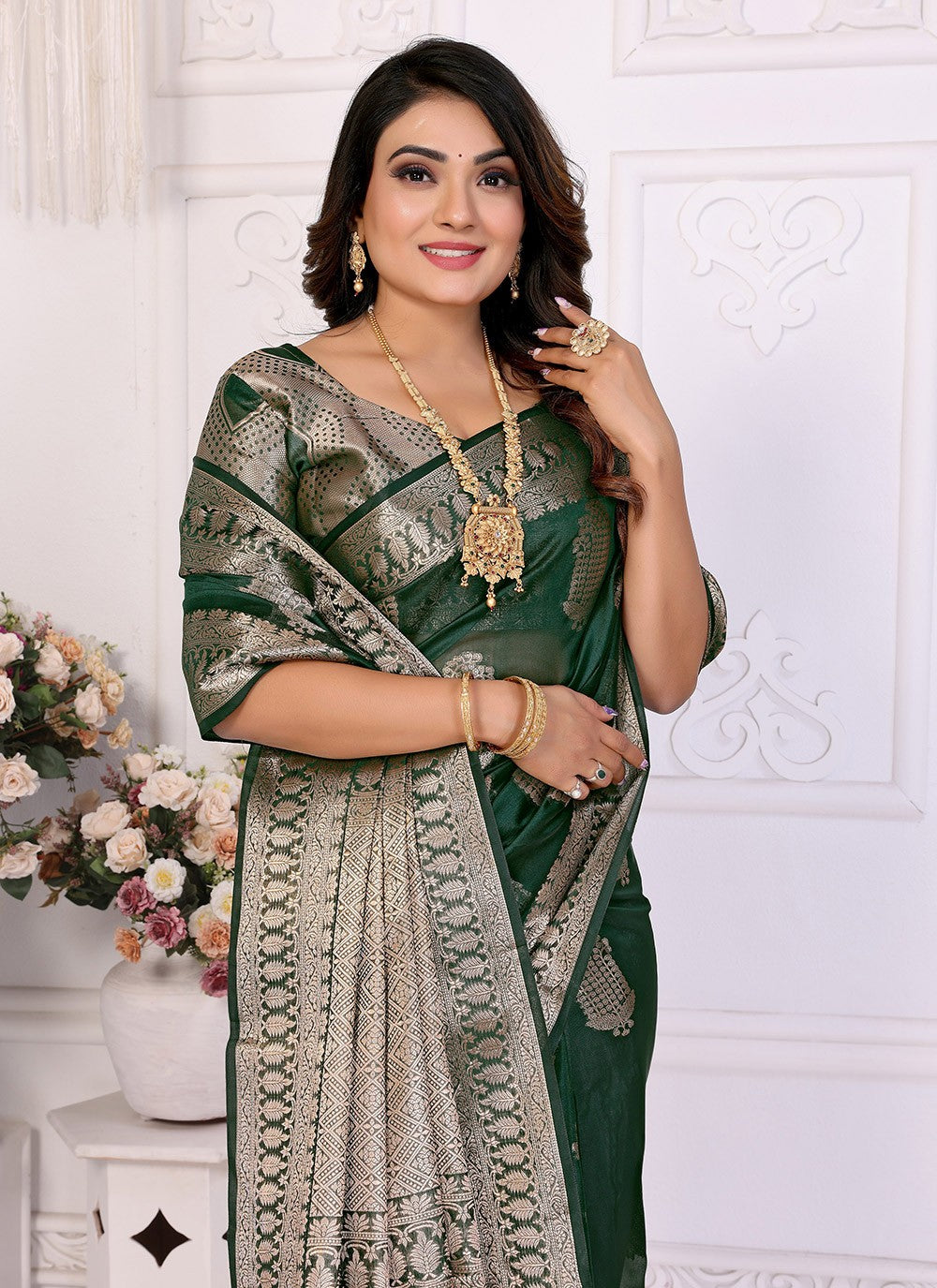 Classic Saree Woven Green Organza Saree S13628