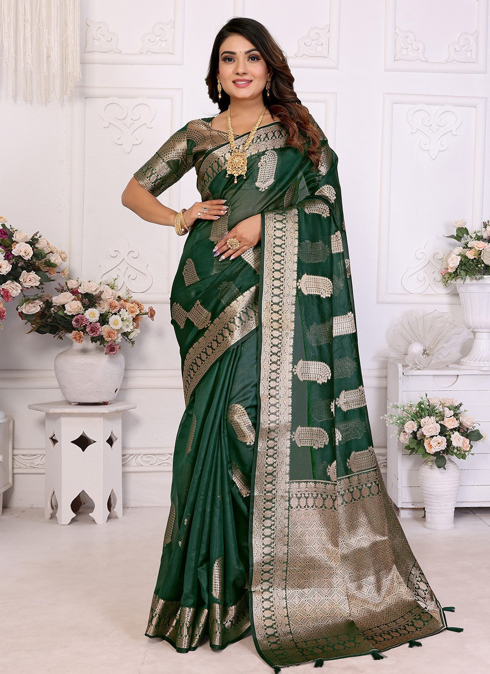 Classic Saree Woven Green Organza Saree S13628