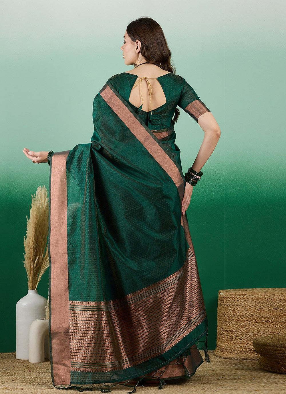 Casual Woven Khadi, Organza Saree - S7198