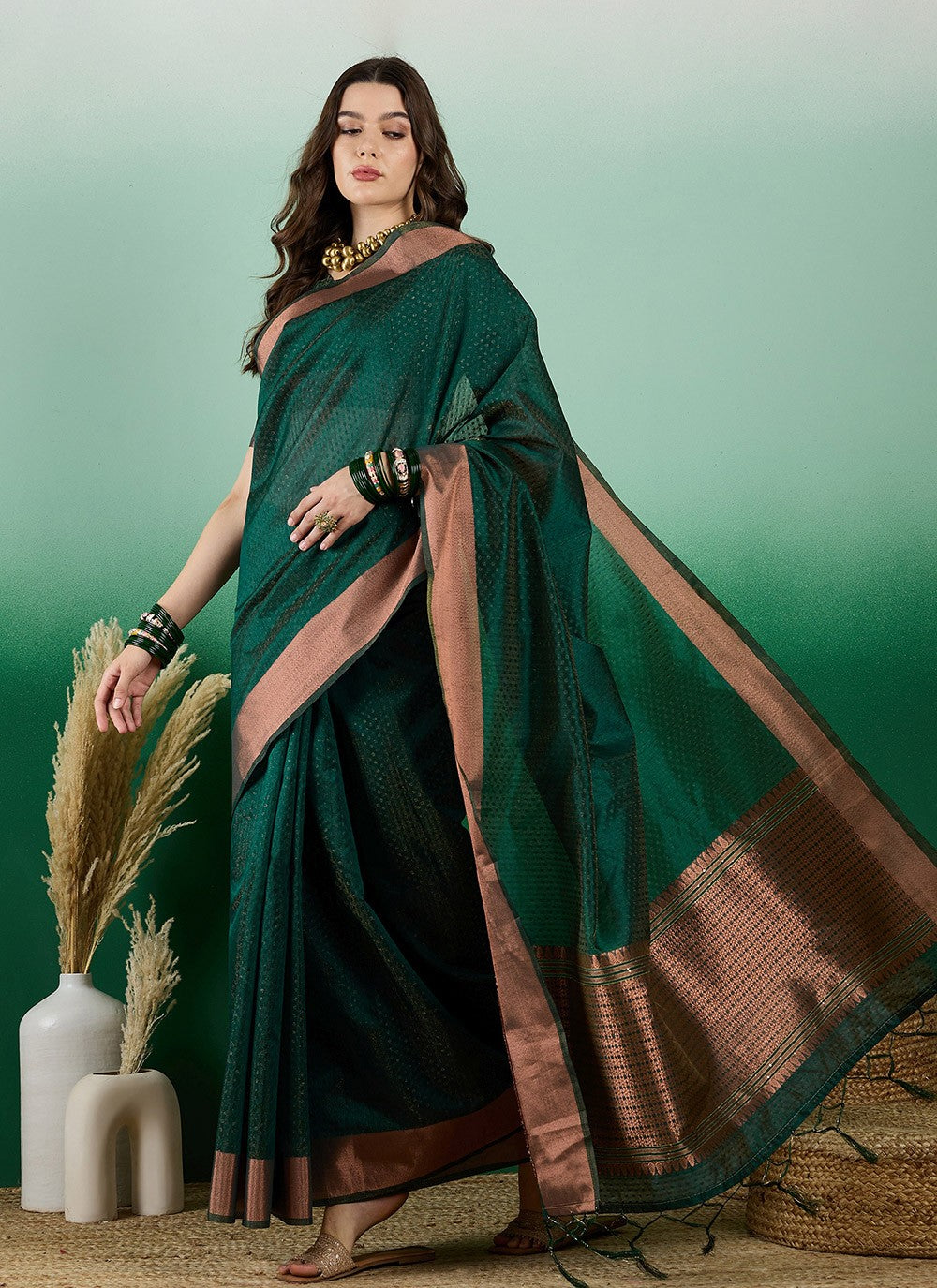 Casual Woven Khadi, Organza Saree - S7198