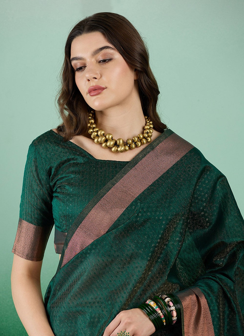 Casual Woven Khadi, Organza Saree - S7198
