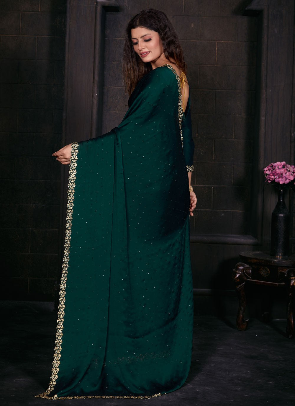 Contemporary Zircon Georgette Satin Saree - S5674