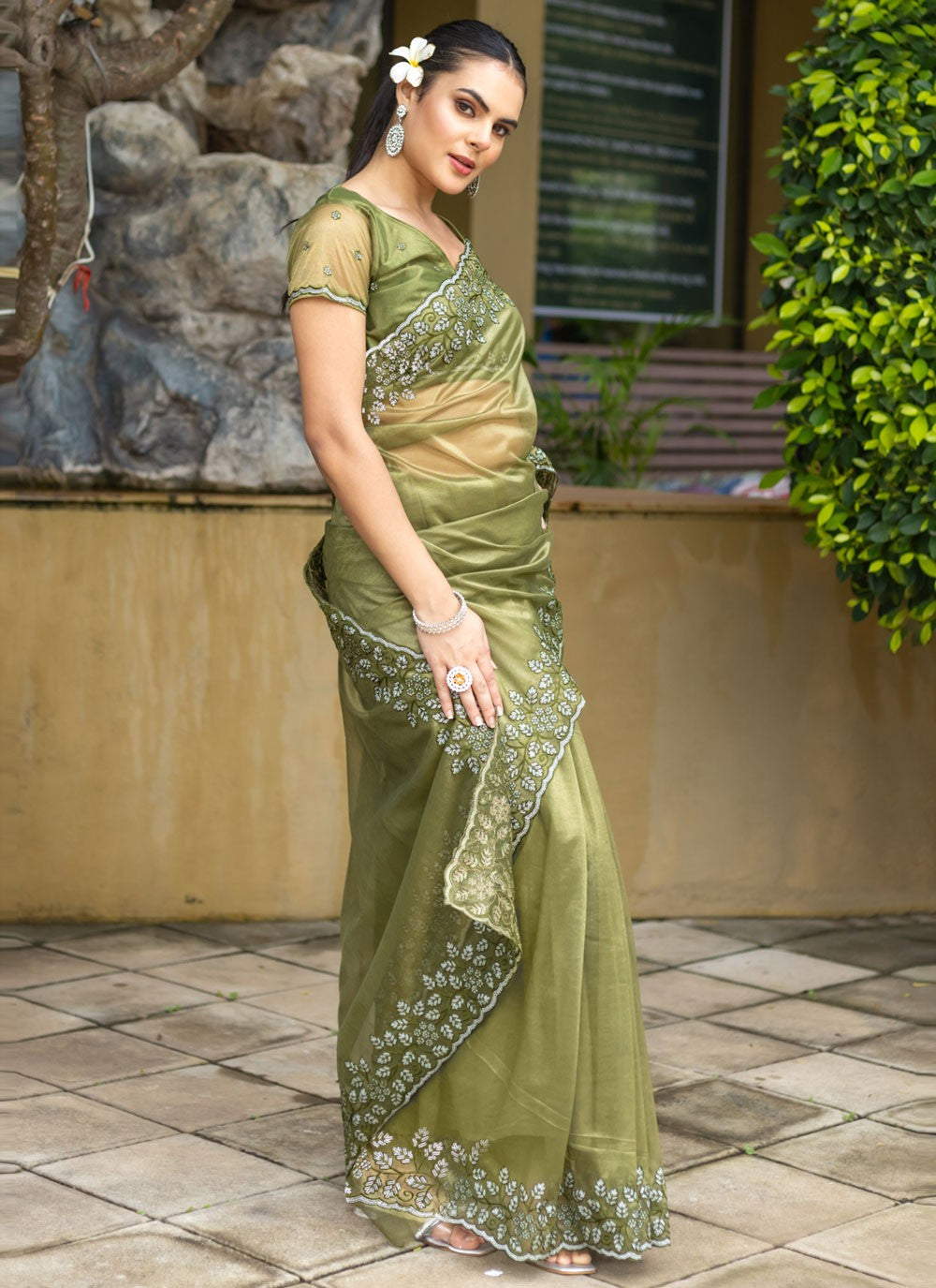 Classic Border Work Net Saree - S7943