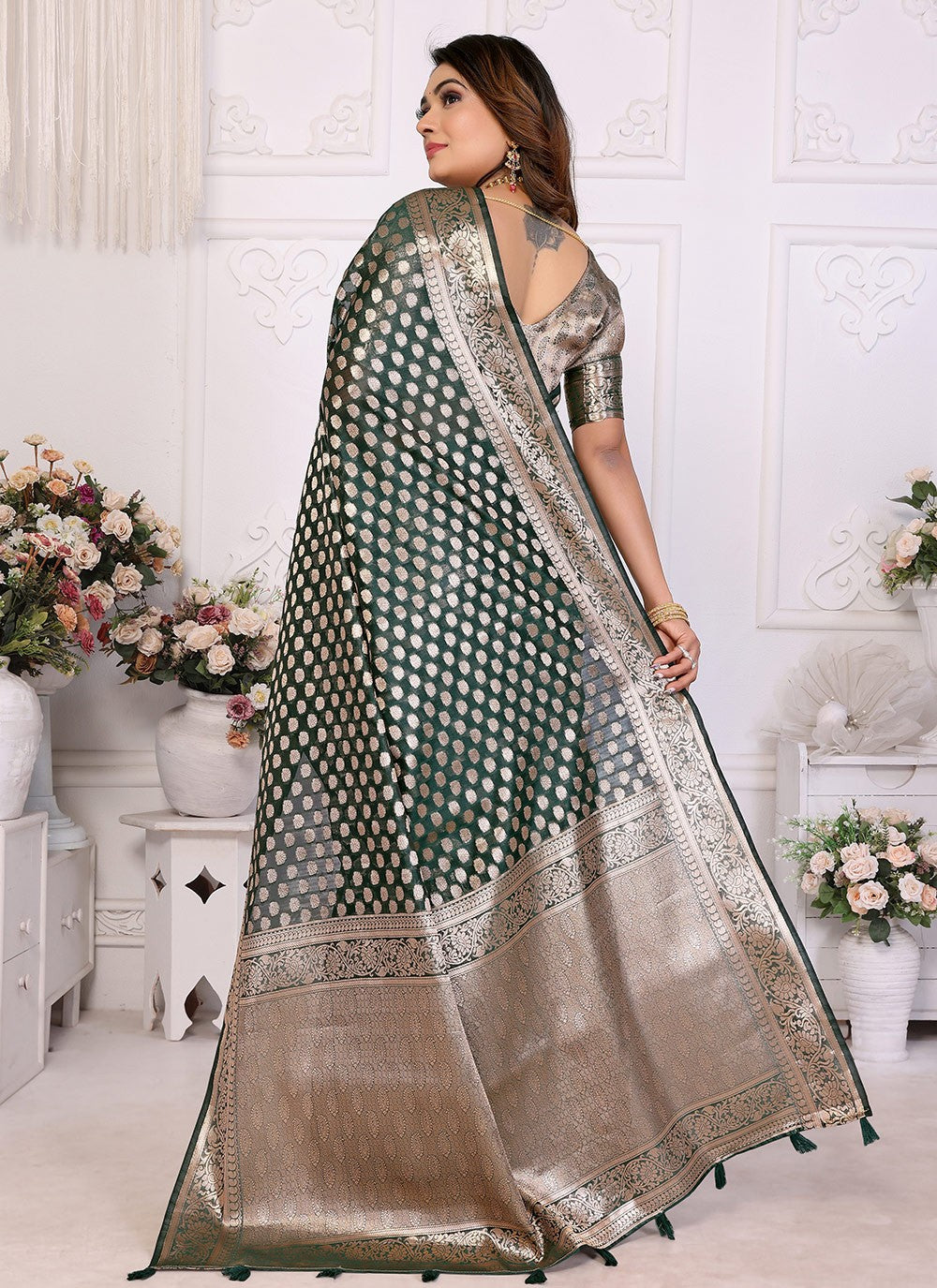 Classic Saree Woven Green Organza Saree S13601