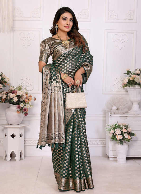 Classic Saree Woven Green Organza Saree S13601