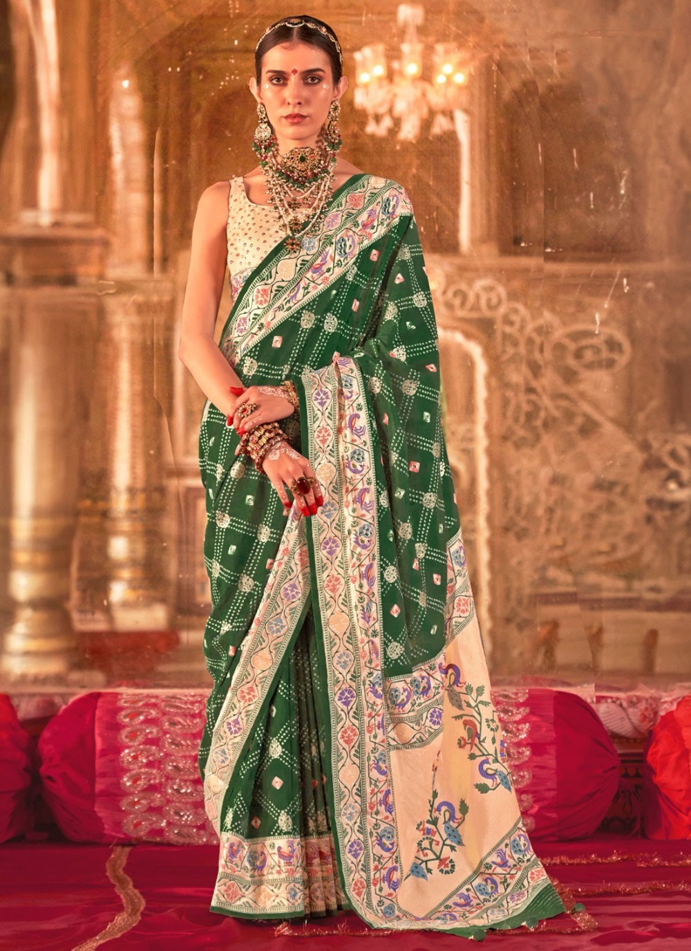 Bandhej Silk Green Classic Saree S15499