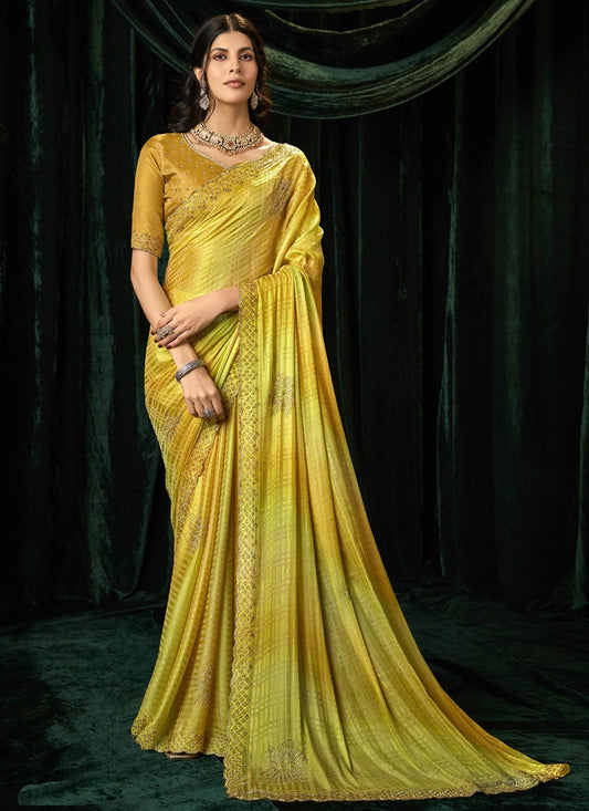 Green Silk Classic Saree Beads, Border Work, Thread S19299