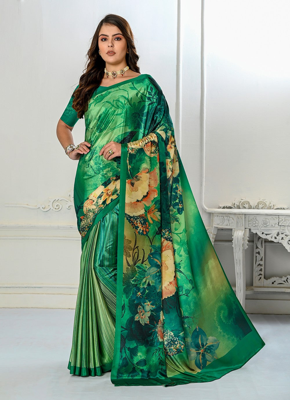 Classic Digital Print Crepe Silk Saree - S3219
