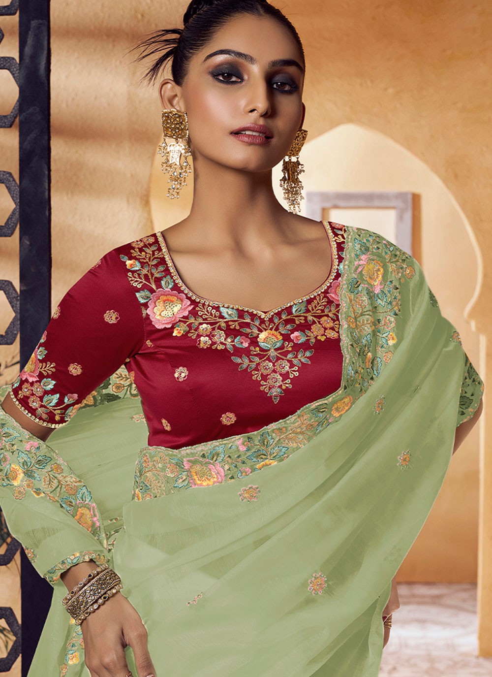 Classic Embroidered Pure Crepe Saree - S6397