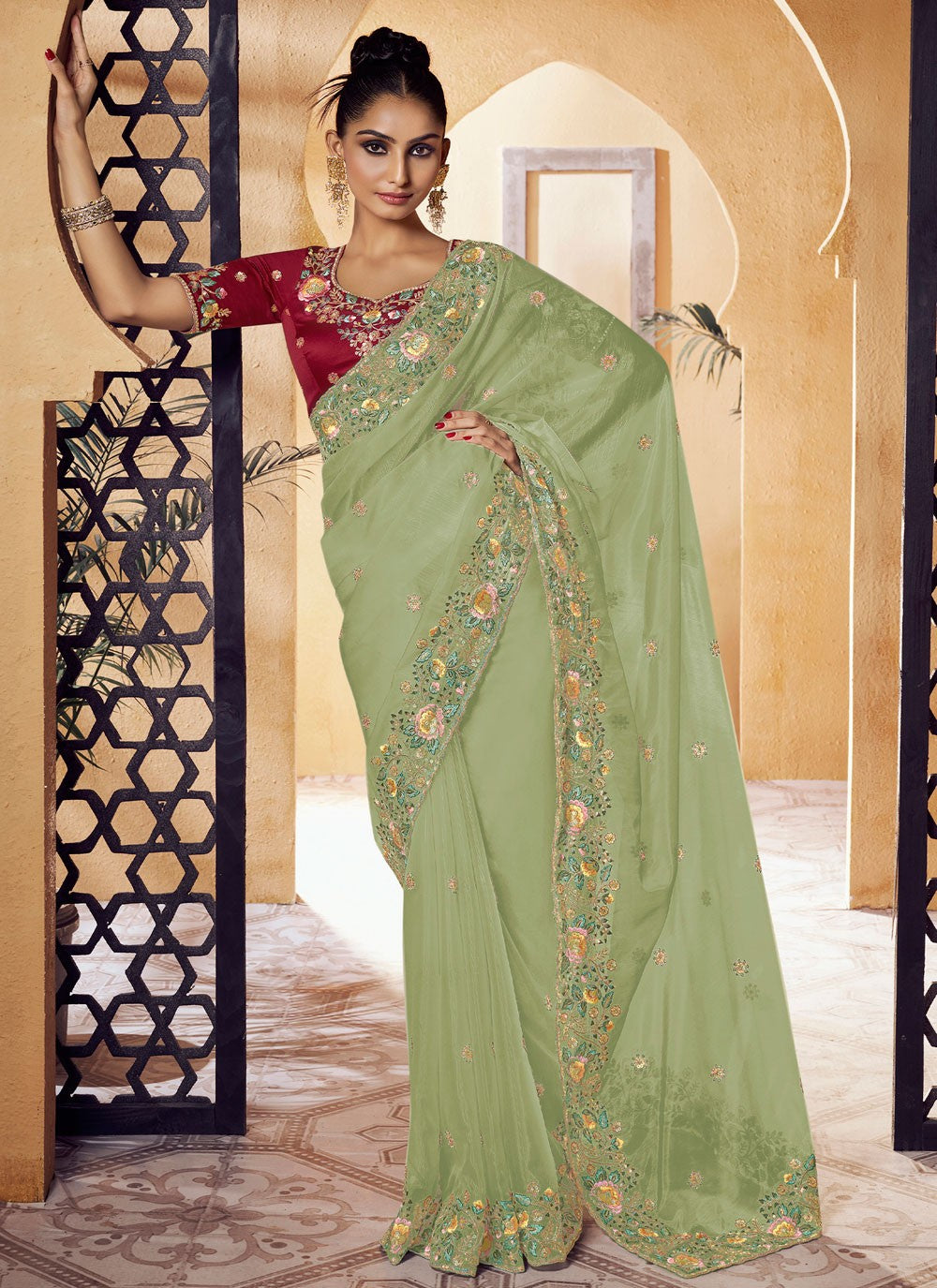 Classic Embroidered Pure Crepe Saree - S6397