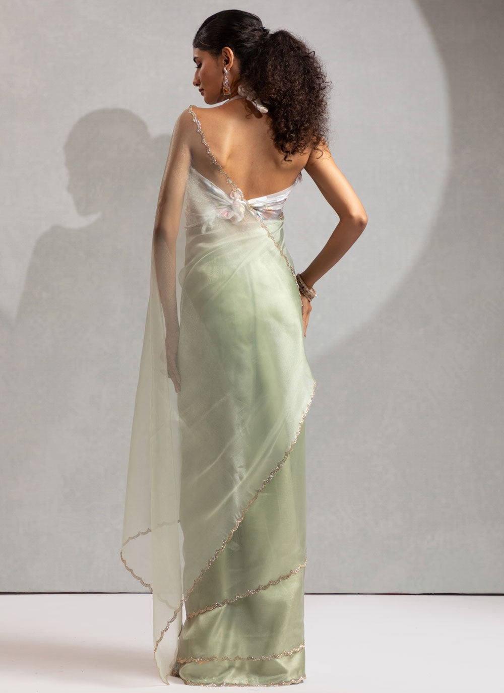 Green Organza Designer Saree Zircon S17632
