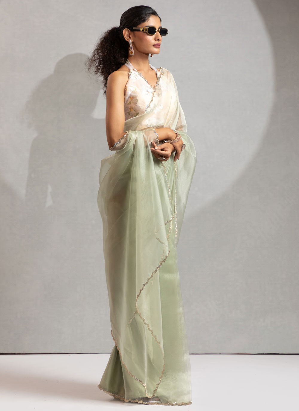 Green Organza Designer Saree Zircon S17632