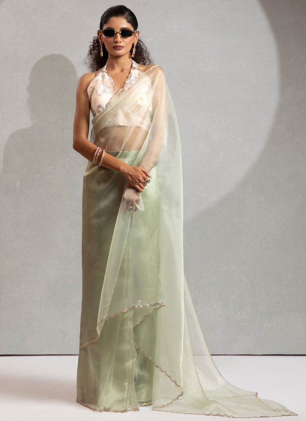 Green Organza Designer Saree Zircon S17632