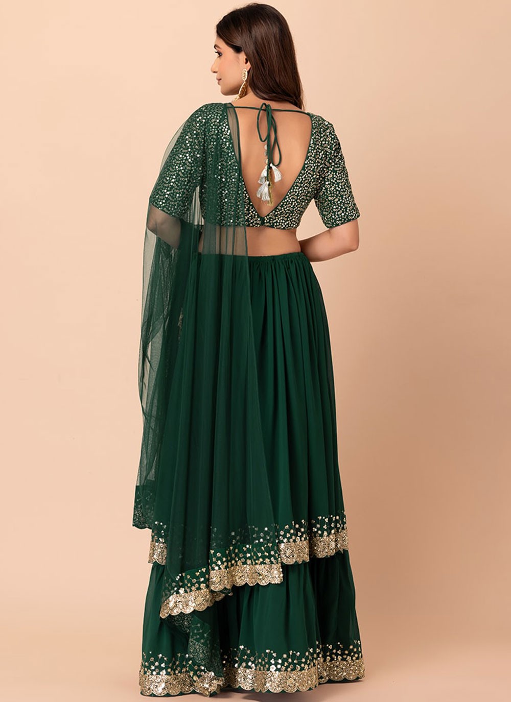 Sequins Georgette Green Lehenga Choli L3467