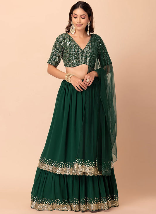 Sequins Georgette Green Lehenga Choli L3467
