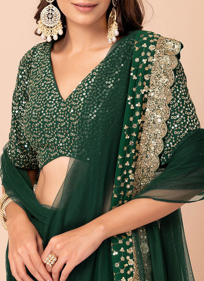Sequins Georgette Green Lehenga Choli L3467