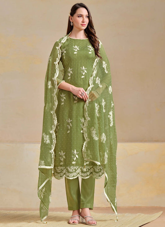 Pant Style Suit Embroidered, Swarovski Green T7712