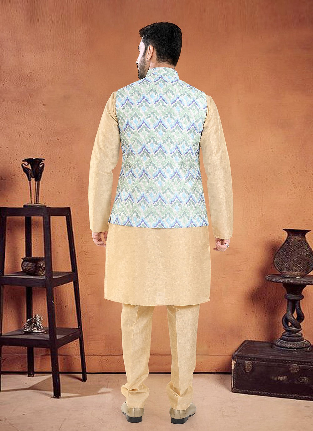 Embroidered Silk Green Kurta Payjama With Jacket - M8138