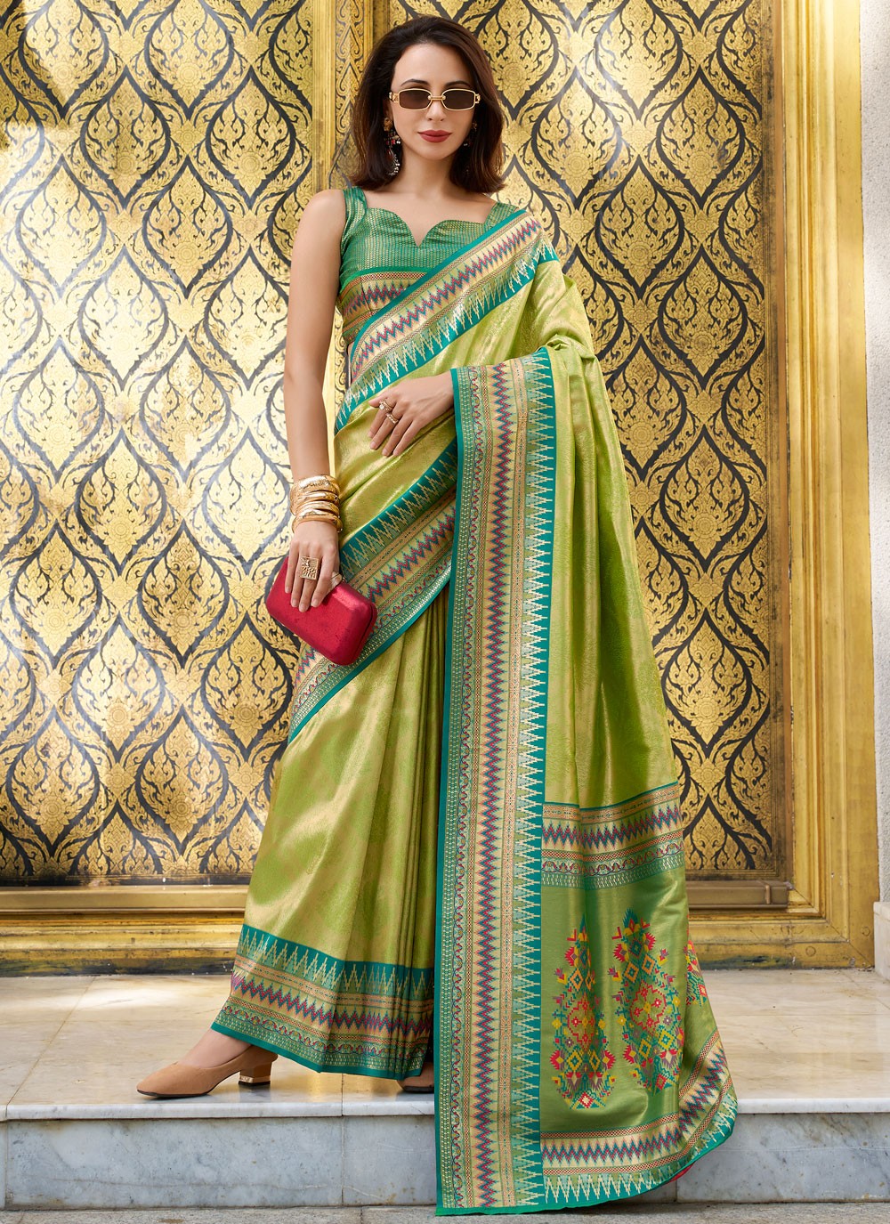 Traditional Weaving Zari Green Silk Saree S13170