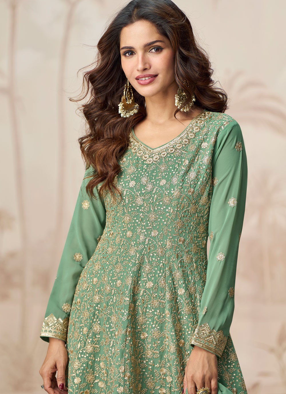 Embroidered Georgette Green Trendy Suit T6073