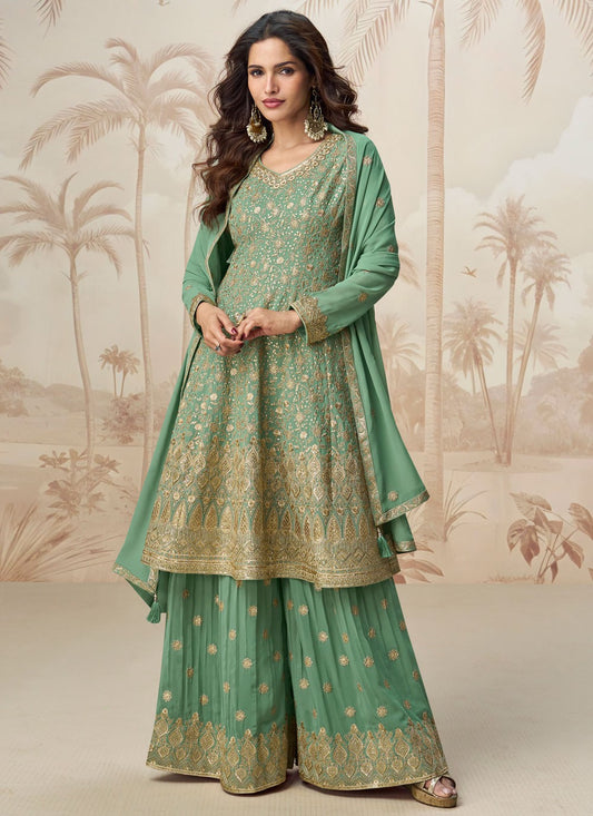 Embroidered Georgette Green Trendy Suit T6073