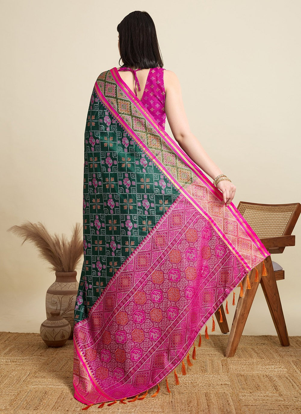 Green Patola Silk Contemporary Saree Meenakari S15942