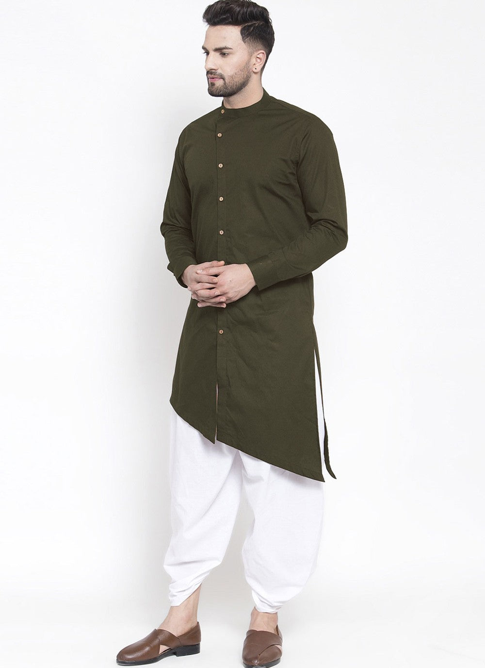 Plain Blended Cotton Green Dhoti Kurta - M4475