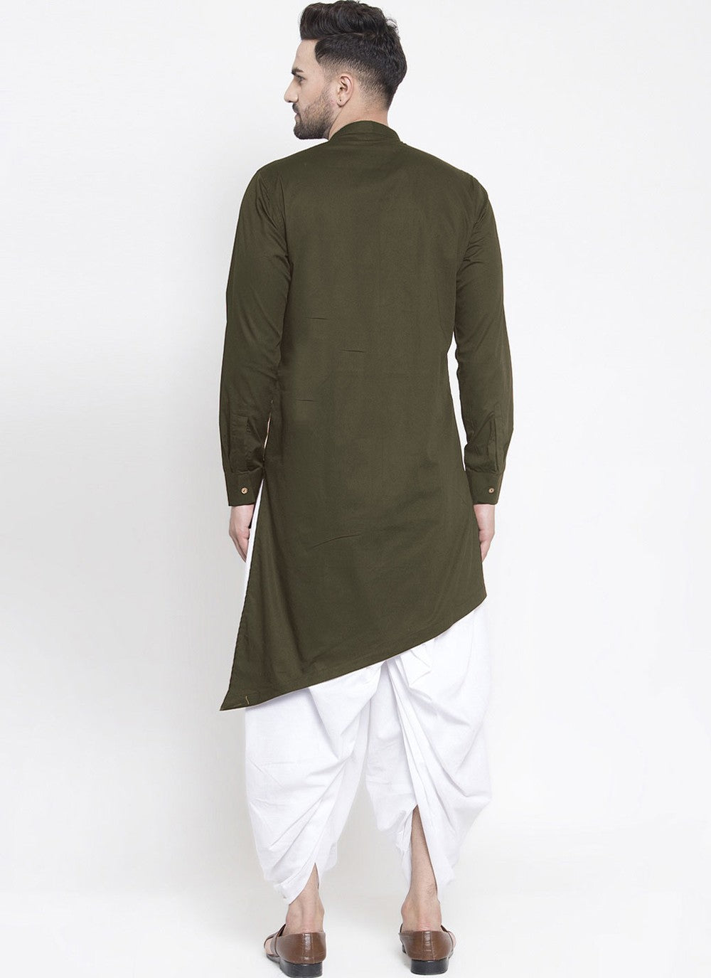 Plain Blended Cotton Green Dhoti Kurta - M4475