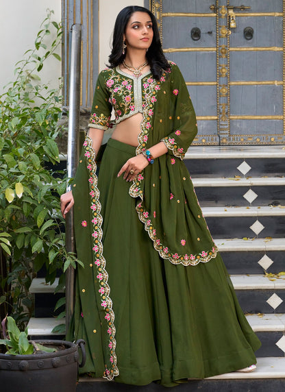Georgette Ceremonial, Festival, Mehandi & Sangeet A - Line Lehenga L3620
