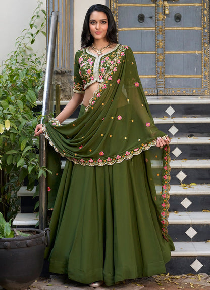 Georgette Ceremonial, Festival, Mehandi & Sangeet A - Line Lehenga L3620