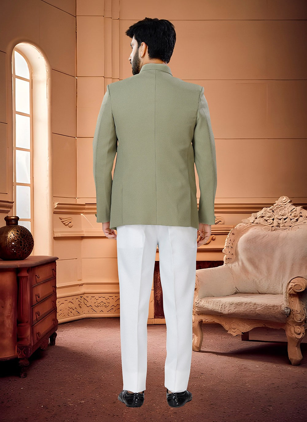 Plain Fancy Fabric Green Jodhpuri Suit - M4330