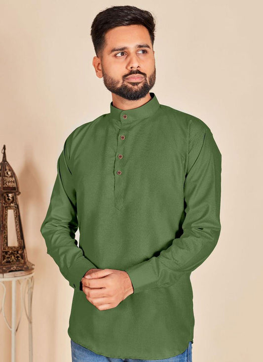 Plain Cotton Green Short Kurta - M6784