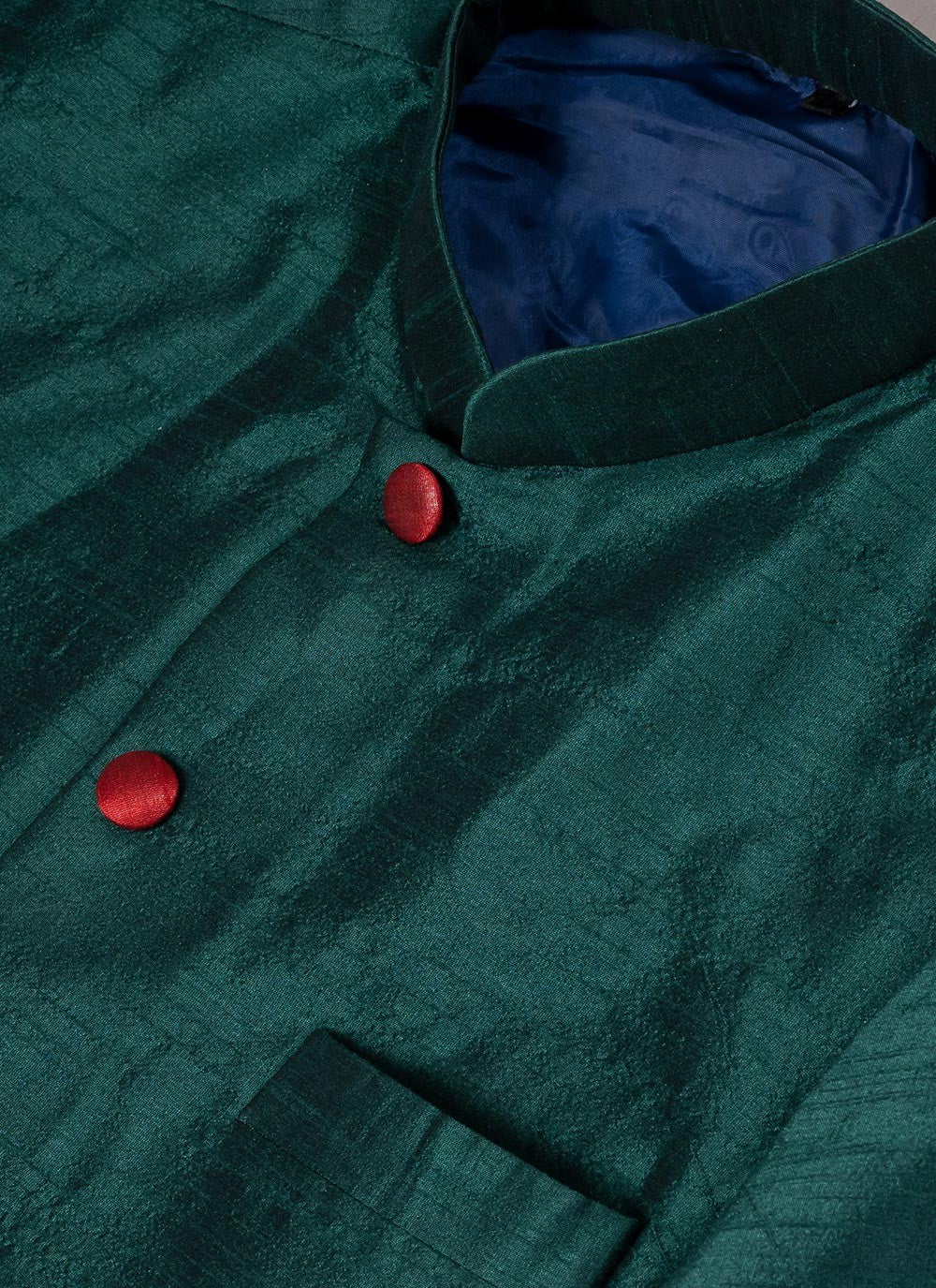 Plain Dupion Silk Green Indo Western - M7058