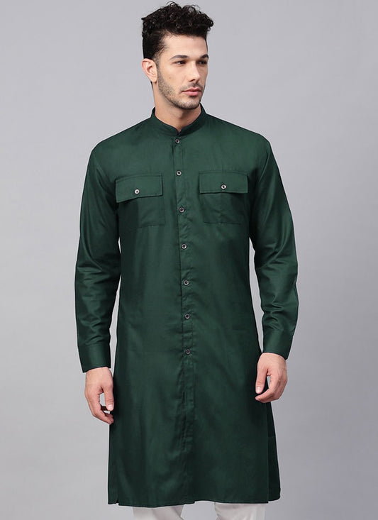 Plain Cotton , Viscose Green Kurta - M2373