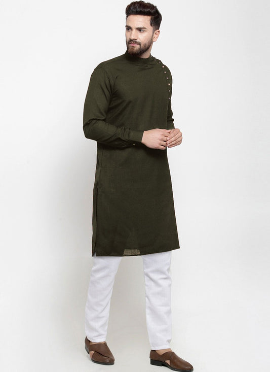Plain Blended Cotton Green Kurta - M4544
