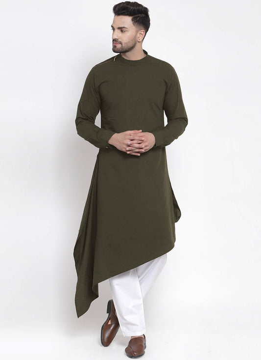 Plain Blended Cotton Green Kurta - M4562