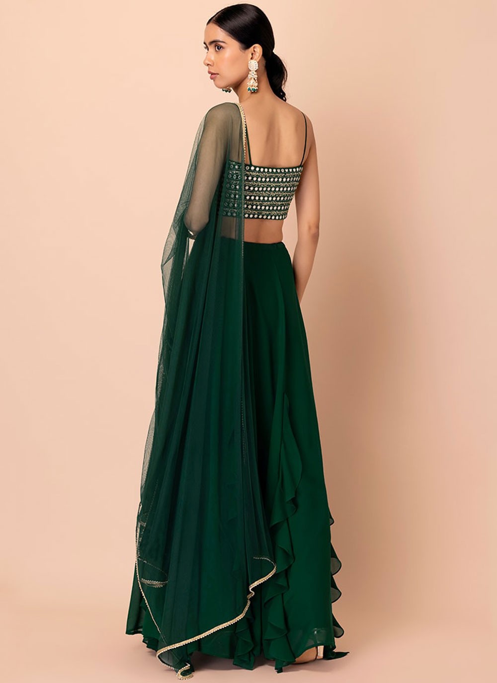 Plain Georgette Green Lehenga Choli L3469