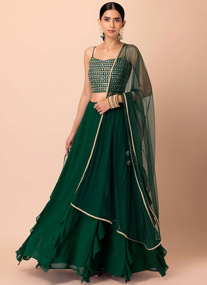 Plain Georgette Green Lehenga Choli L3469
