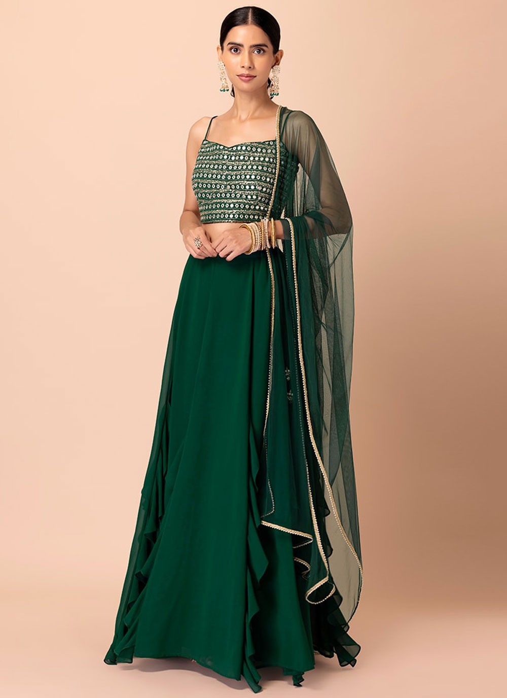 Plain Georgette Green Lehenga Choli L3469
