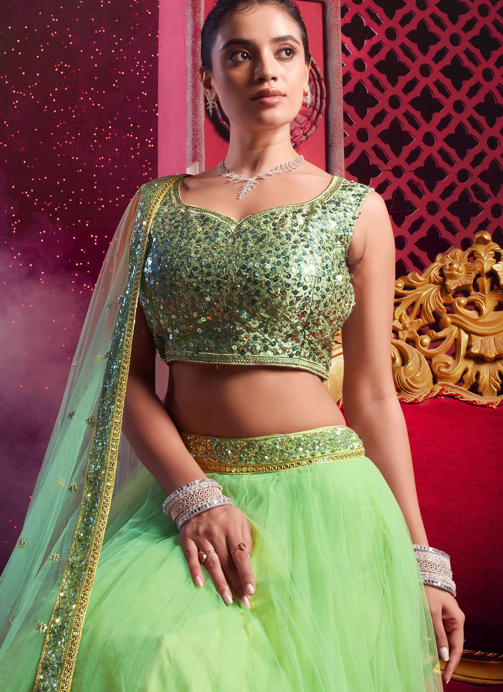 Plain Net Readymade Lehenga Choli - L2242
