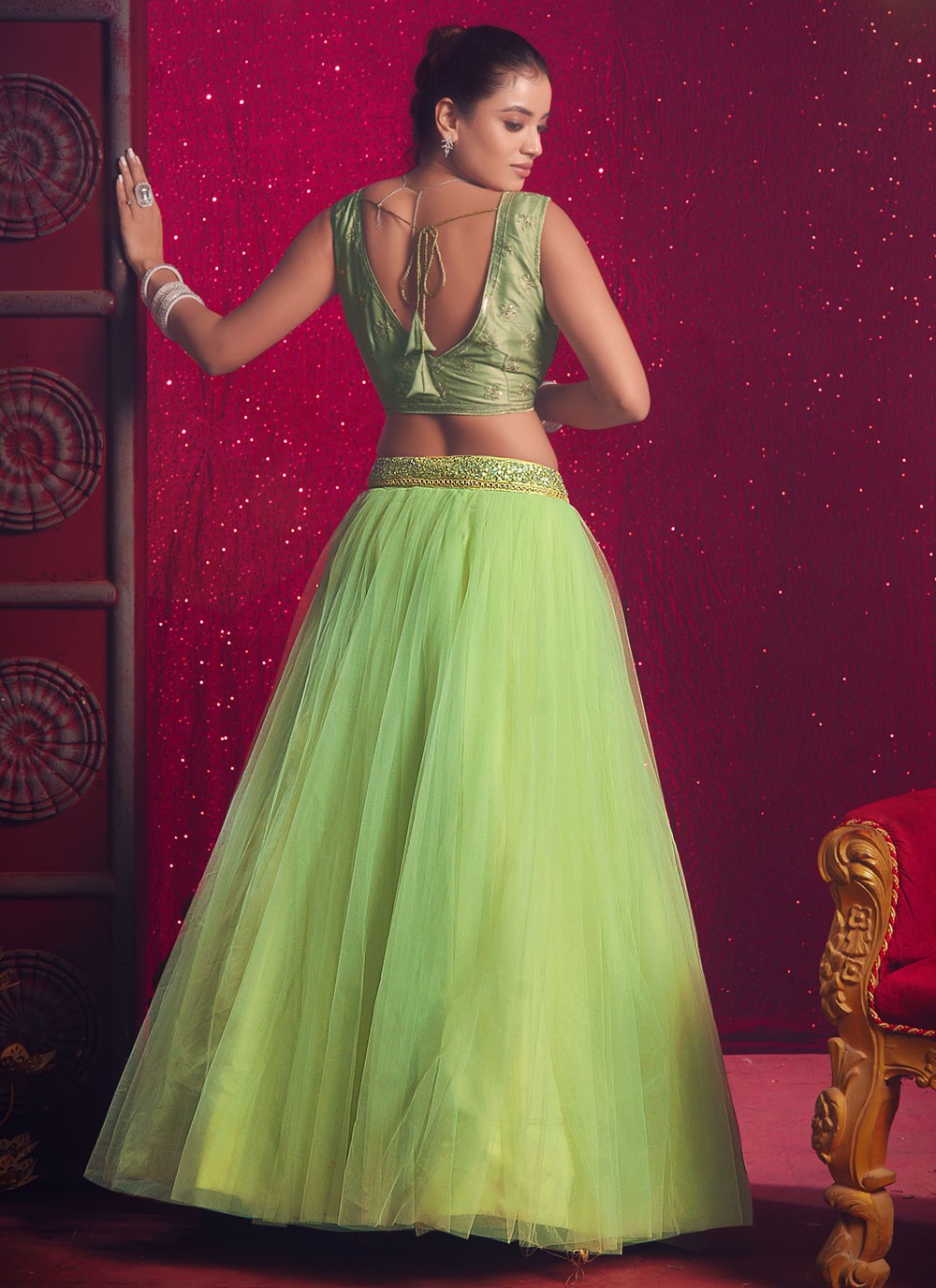 Plain Net Readymade Lehenga Choli - L2242