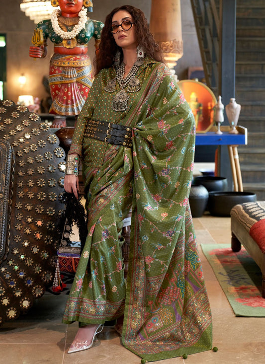 Green Silk Traditional Saree Printed S20285