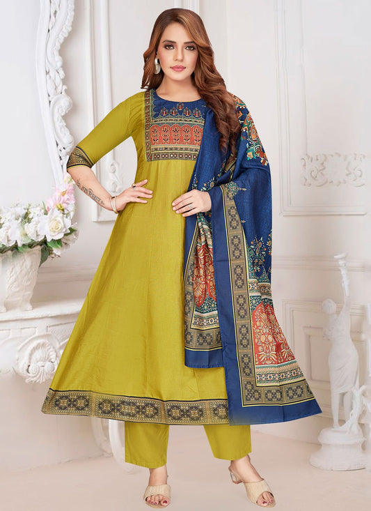 Salwar Suit Printed Green Silk T5719