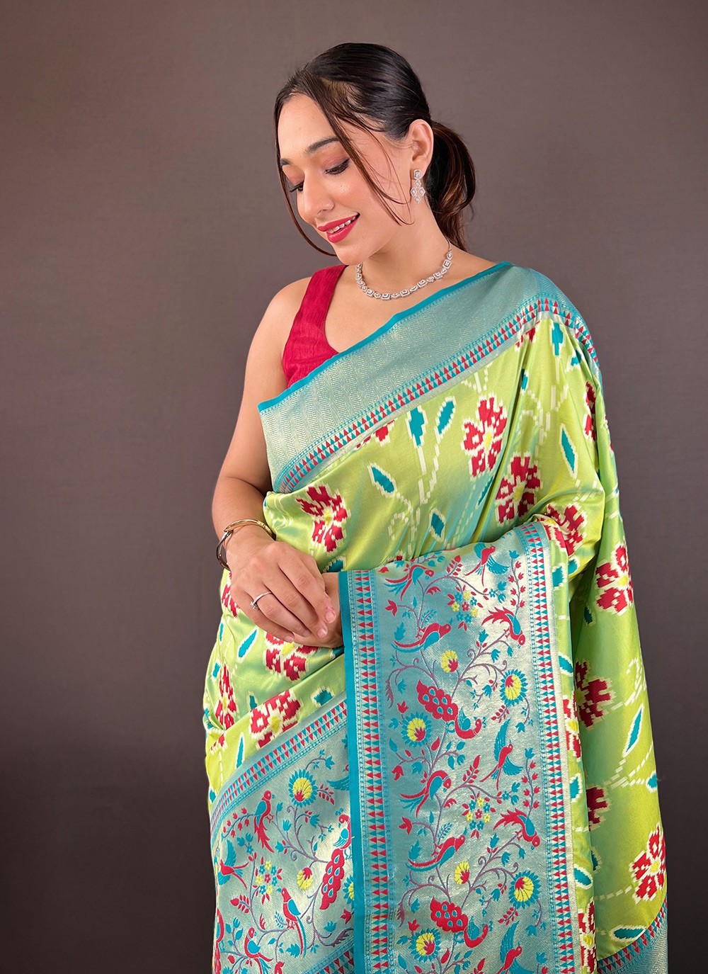 Trendy Saree Printed Green Silk Saree S13702