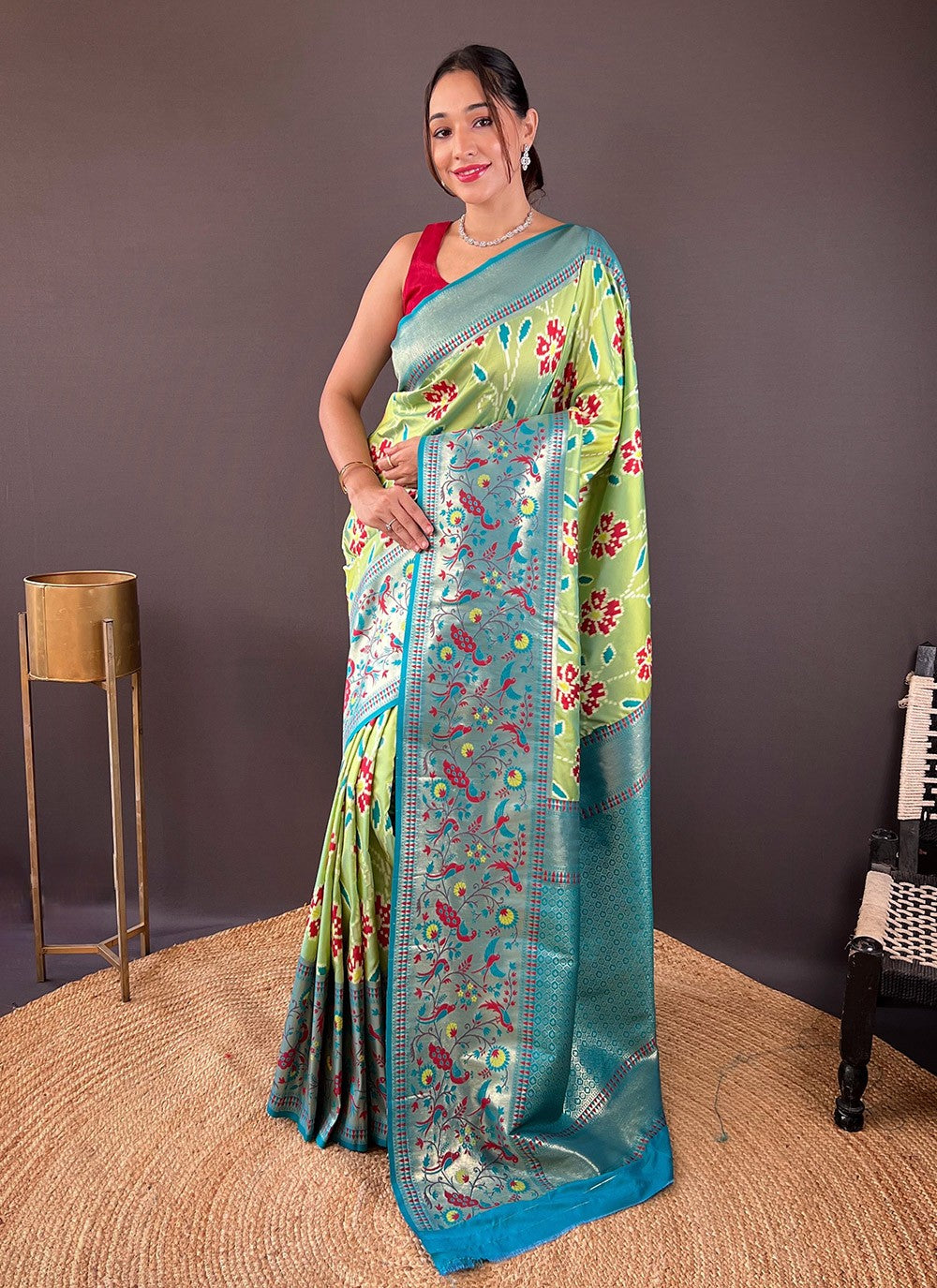 Trendy Saree Printed Green Silk Saree S13702