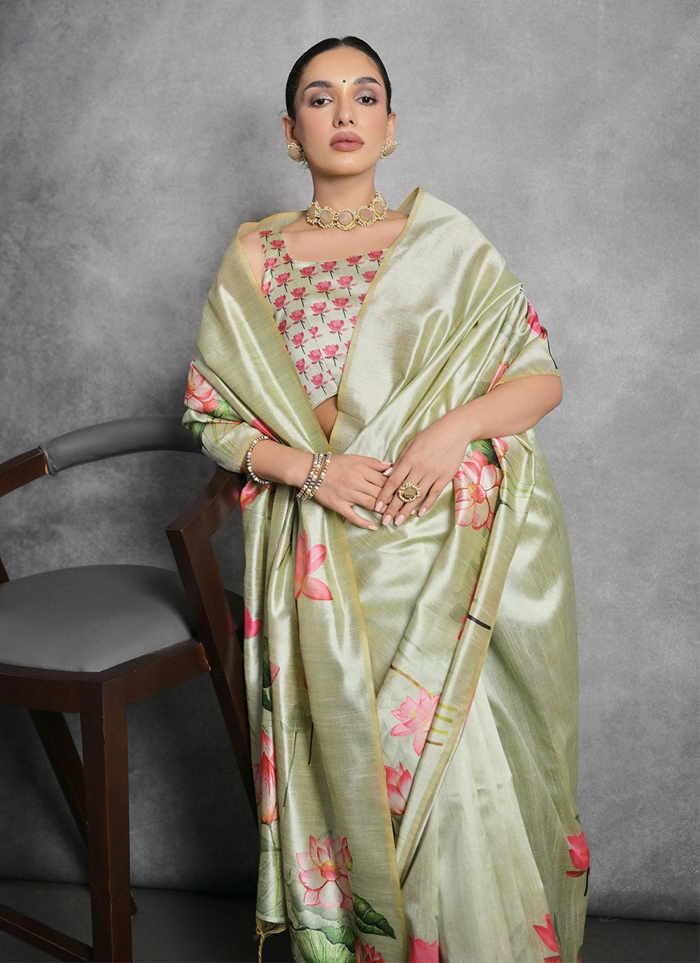 Trendy Printed Tussar Silk Saree - S4858