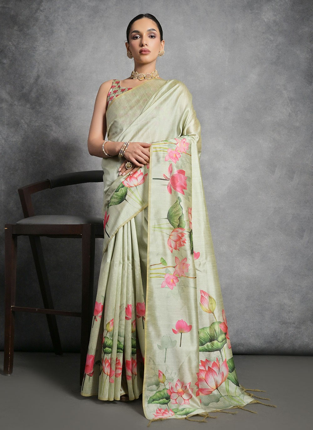 Trendy Printed Tussar Silk Saree - S4858
