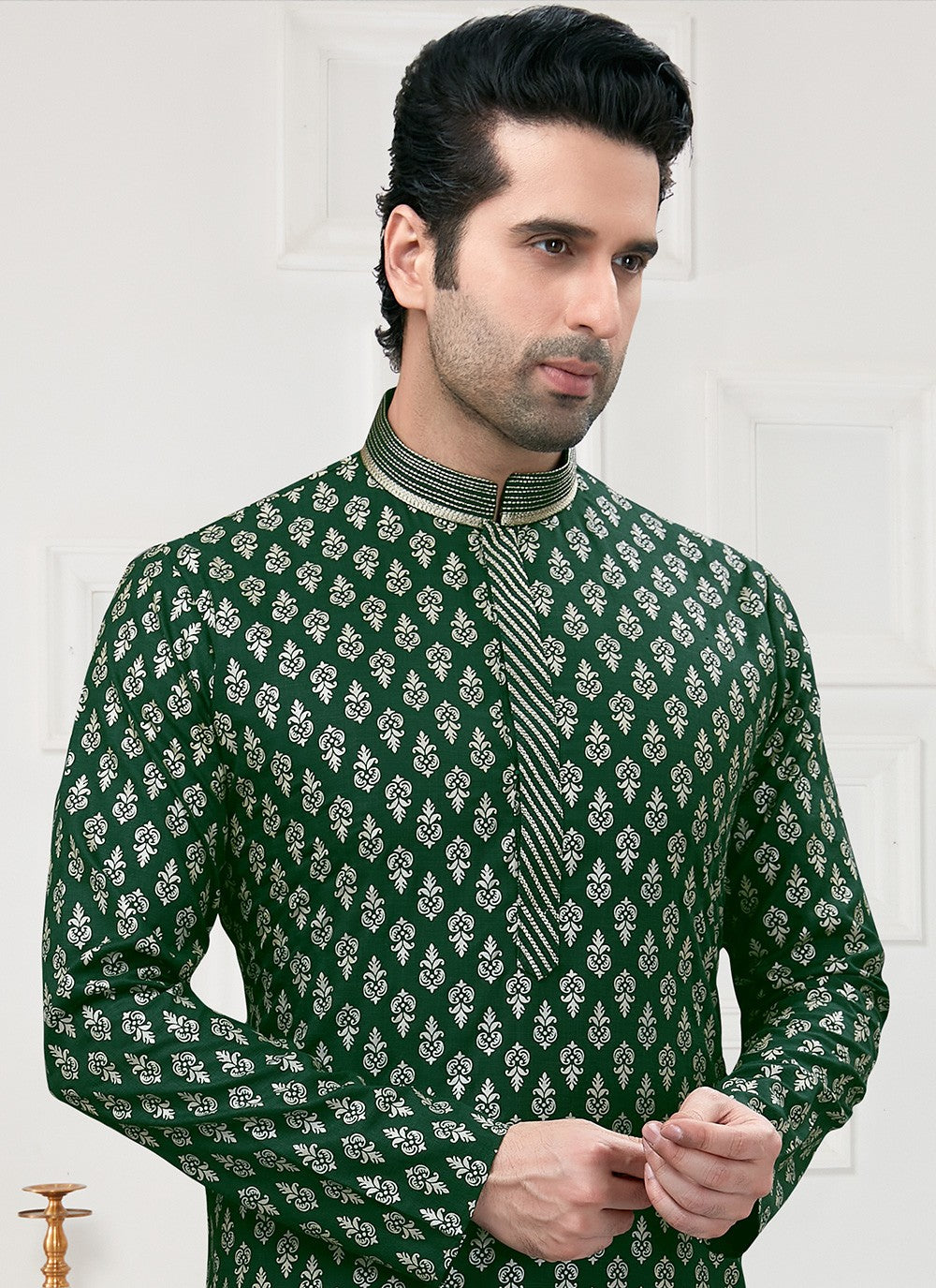 Printed Cotton Green Kurta Pyjama - M3152